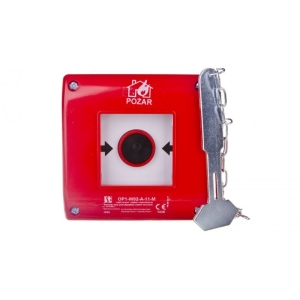 Przycisk przeciwpożarowy podtynkowy 1Z 1R czerwony z młotkiem OP1‑W02‑A‑11‑M